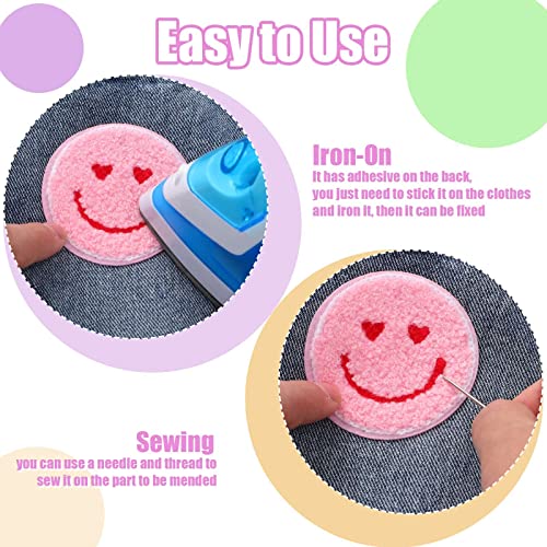 24 Pieces Smile Face Patch Cute Sew On Iron On Patch Decorative Dress Towel Cloth Happy Face Patch Clothes Sewing Decorating Diy Craft Applique Patch For Decoration (Pink,Heart Style) #TOP2