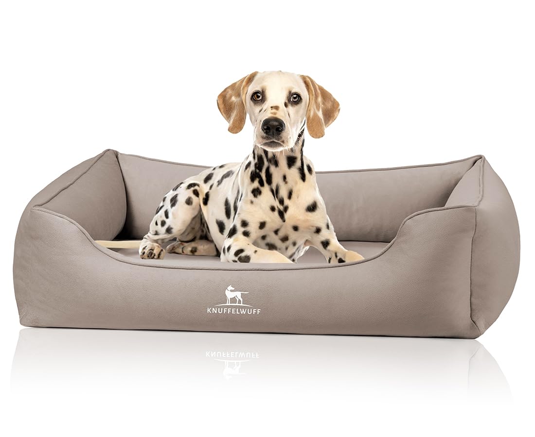 Knuffelwuff Olive Orthopaedic Dog Bed M-L Light Brown Easy Clean Suede Look Memory Foam Water-Repellent Washable Joint-Gentle Robust for Small to Large Dogs