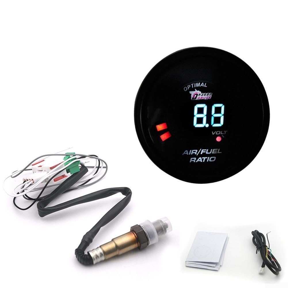 Misuratore di rapporto aria e carburante digitale 52mm con sensore a banda stretta per monitoraggio delle prestazioni automobilistiche Uscita AFR di tensione a doppio display