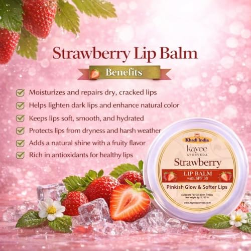 Image of Khadi Kayee Ayurveda Strawberry Lip Balm for Dry & Chapped Lips | Natural Hydration & Nourishment | Soft, Smooth & Pink Lips - 6GM