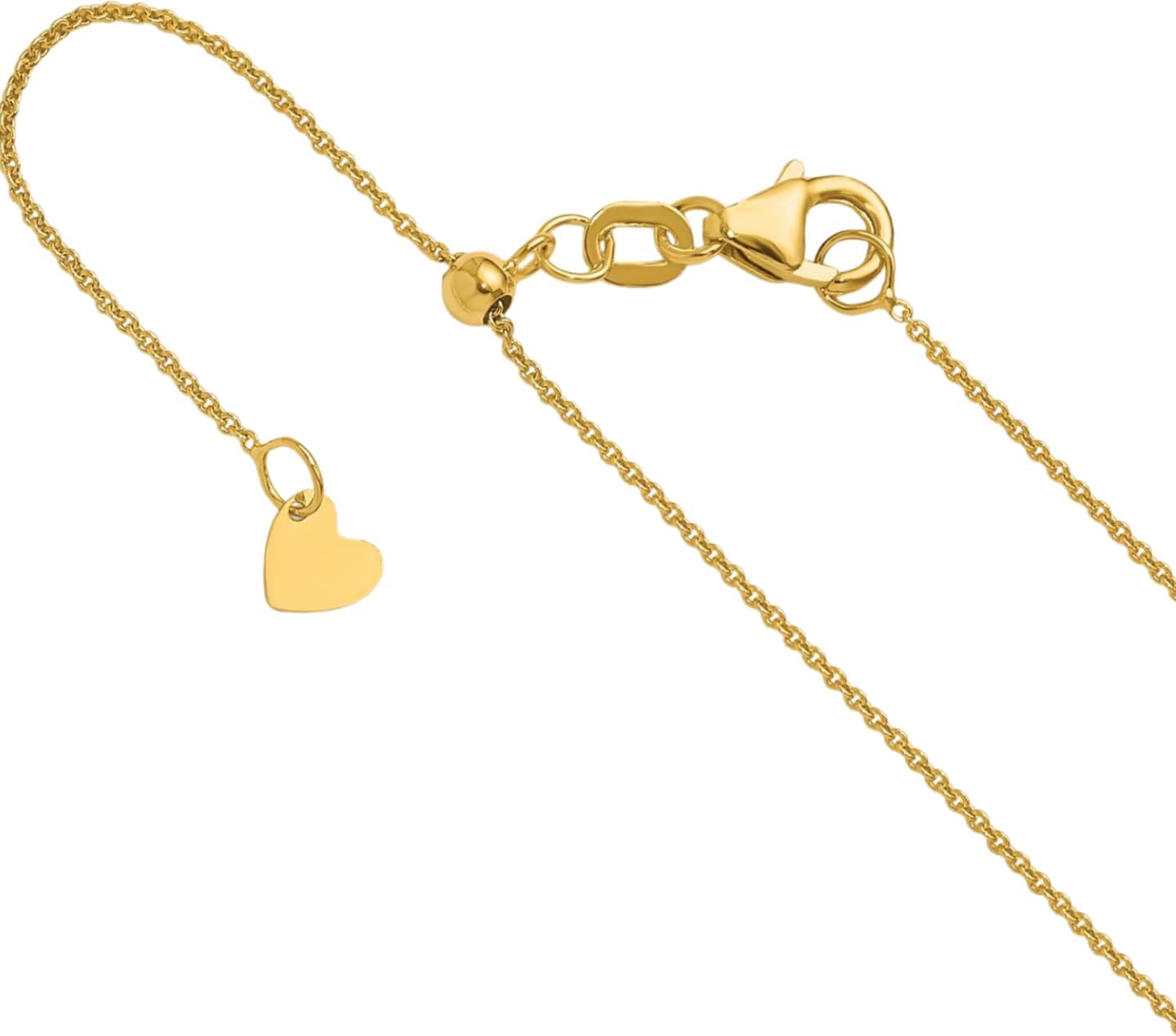 IceCarats 14K Solid Yellow Gold 0.7mm Dainty Adjustable Cable Chain Necklace 22 inch Polished For Her
