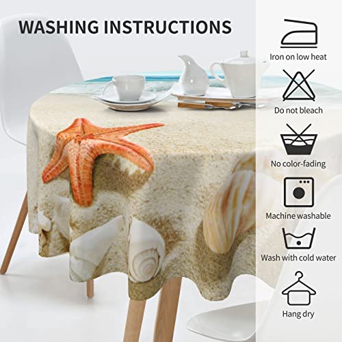 Sweetshow Summer Beach Tablecloth Round 60 Inch Waterproof Polyester Washable Circle Sand Starfish Ocean Waves Table Cover Table Cloth for Kitchen Dining Room Indoor Outdoor Picnic Patio Party by Sweetshow - Used condition - Image 6