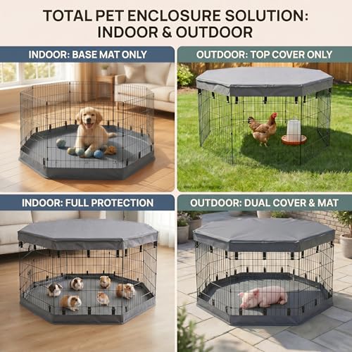 Image of PJYuCien 2-in-1 Octagonal Dog Playpen Bottom Pad for 24 inch Side Pen, Gray | Dual-function Pad, For Puppy Small Animals, Protects Floors, Easy Clean, 600D Oxford, Snap Hooks