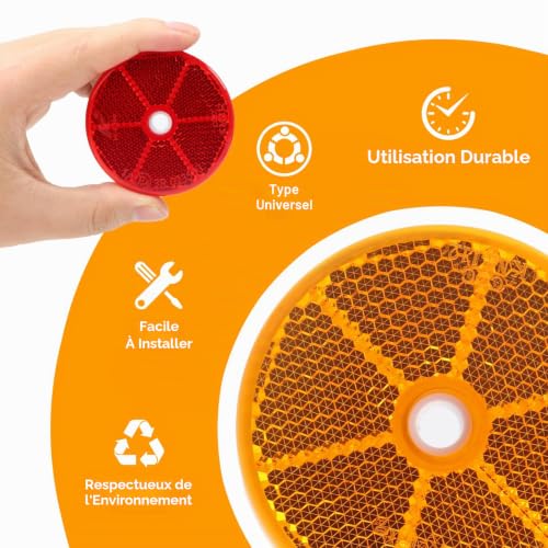 GOWTX Lot de 12 catadioptres ronds en 3 couleurs, diamètre 60 mm, réflecteurs latéraux ronds à visser, pour voiture, camion (orange, blanc, rouge) – vue 4