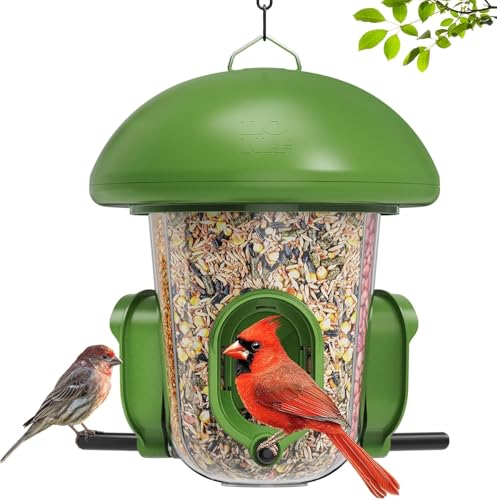 LONA Bird Feeders for Outdoors Hanging – 3 Separate Compartments, 3 Feeding Ports, Weatherproof Dome & 3 Ways to Hang, Large Capacity for Cardinals/Finches (Green
