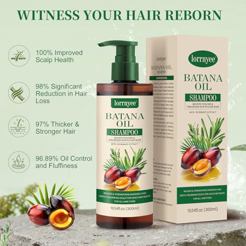 Image of Batana Oil Shampoo, Hair Growth Shampoo for Thinning Hair & Hair Loss Treatment - Organic Rosemary, Formula with Biotin & Keratin to Reduce Shedding, Thicken Hair For Men & Women 2 Pack
