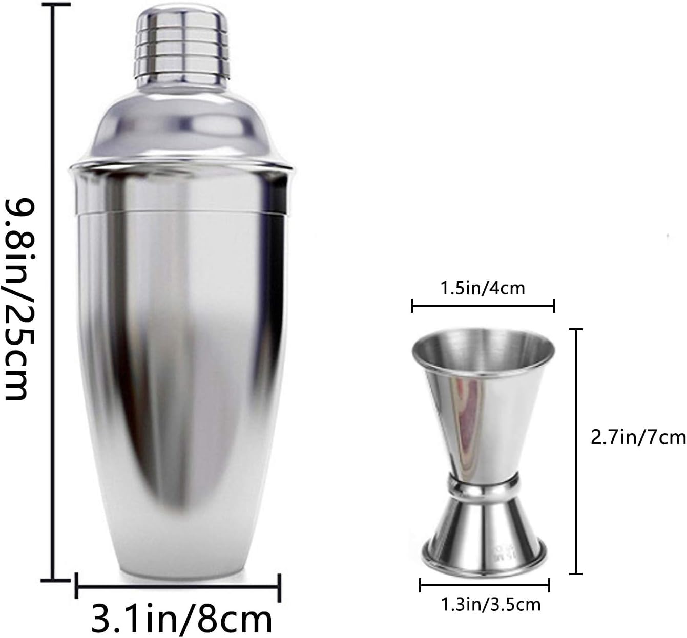 Juego de coctelera, coctelera de martini, 750 ml, colador de coctelería, herramienta de batidora de barman, batidora de licor, coctelera de acero inoxidable para hacer cócteles, 4