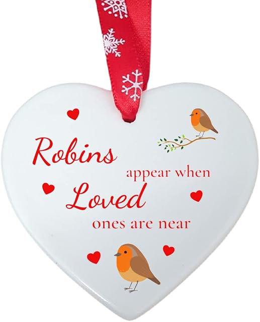 Second Ave Robins Appear When Loved Ones are Near White Ceramic Hanging Heart Christmas Xmas Tree Decoration Bauble