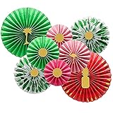 rosetas de papel crepe para niños Respetuoso con el medio ambiente: todas las flores de abanico están hechas de papel ecológico y brillante en color verde y rojo con flamencos, se mantienen y combinan perfectamente con cualquier fiesta temática.