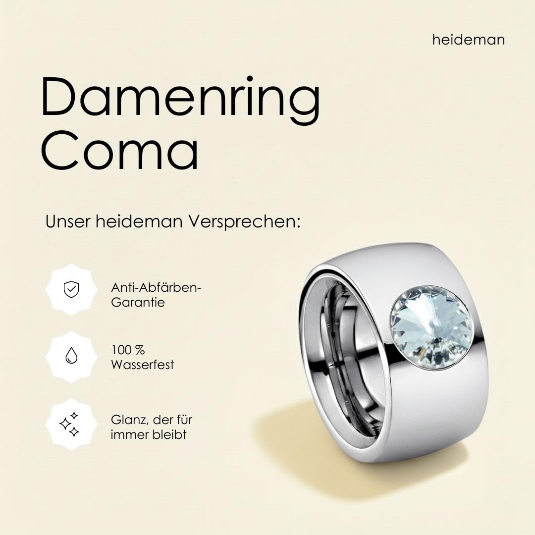 Heideman Ring Damen Coma Silber Edelstahl mit Zirkonia weiß Gr.50-65 | Coma Cocktailring Silber, Edelstahl, großer Zirkonia-Kristall, eleganter Damenring, hautfreundlich & nickelfrei, Geschenkidee