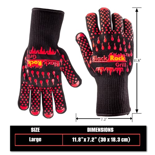 Black Rock Grill 932°F Extreme Heat-Resistant Kevlar Gloves And Oven Mitts - Non-Slip Silicone For Ultimate Grilling, Bbqs, Cooking, Baking, And Smoking - Enjoy Unmatched Protection & Comfort (Large) #TOP3