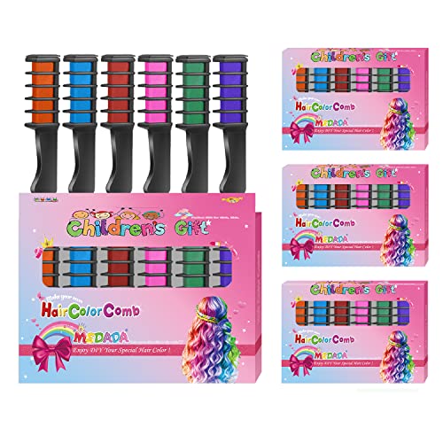 4 Set-New Hair Chalk Comb for Girls Kids, Washable Temporary Hair Color Dye for Kids Age 5 6 7 8 9 10+ Birthday Party Gift Cosplay DIY, Halloween