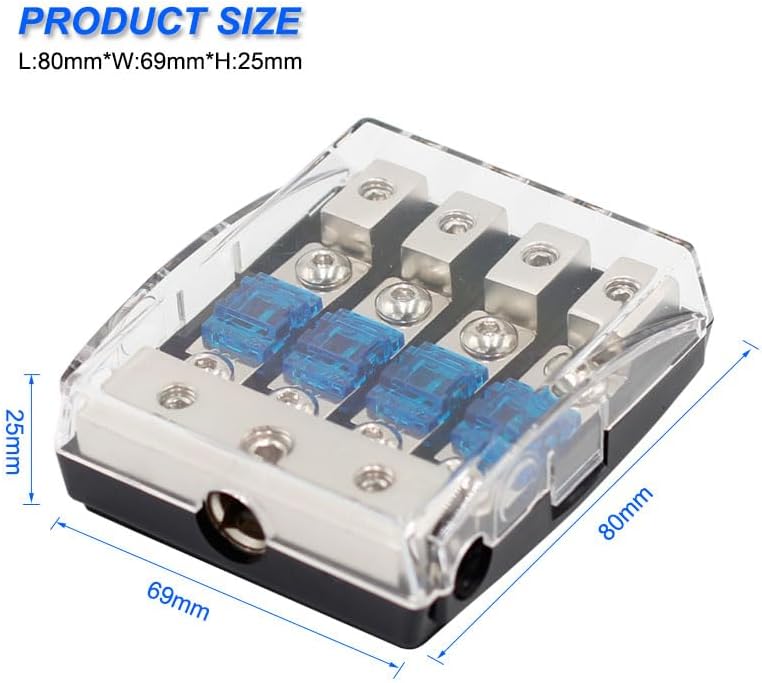 4 Way AFS Mini Fuse Holder 60A 0/2/4 Gauge Input 4/6/8 Gauge Output Copper Fuse Distribution Block for Car Boat Trolling Motor Marine Audio Amplifier Stereo Video System