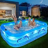 2025 Upgrade Inflatable Pools with Lights, Family Inflatable Swimming Pools for Kids,Adults, Blow Up Pool Solar Powered, Large Kiddie Pool