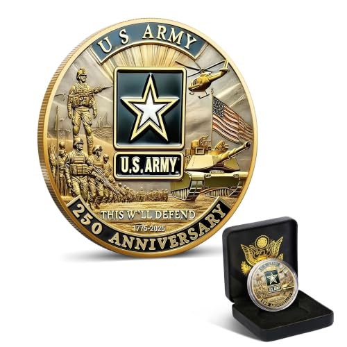 Image of Army 250th Anniversary Coin Navy 250th Anniversary Coin Army Challenge Coin US 250th Commemorative Double-Sided Challenge Coin with Metal Gift Box 1.57 Display army coin army gift army challenge coins