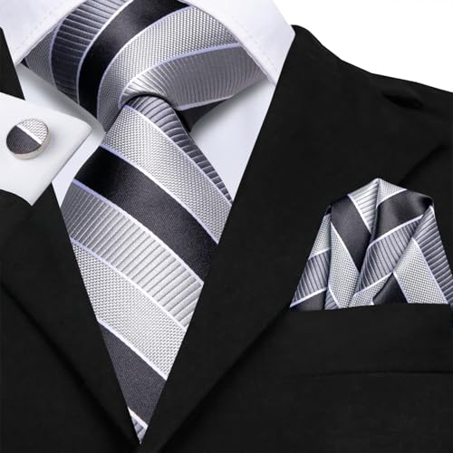 Image of Hi-Tie Paisley Floral Ties Set for Men Silk Mens Stripes Necktie Pocket Square Cufflinks Set Formal Business