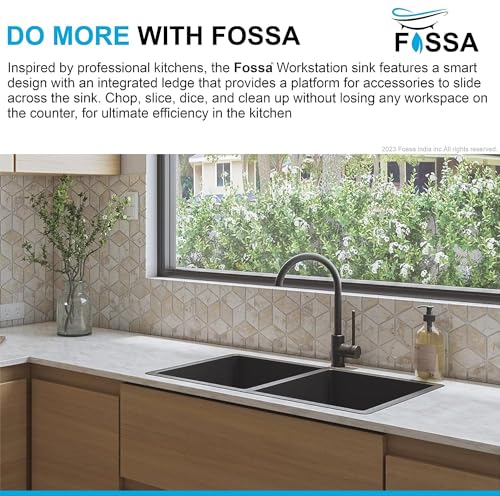 Image of Fossa 45x20x10 Inch 𝟓-𝐘𝐄𝐀𝐑 𝐖𝐀𝐑𝐑𝐀𝐍𝐓𝐘 Double Bowl Kitchen Sink | Premium Stainless Steel Sink with Waste Coupling, PVC Waste Pipe & Fruit Basket | Modern Kitchens Black(Matte finish)