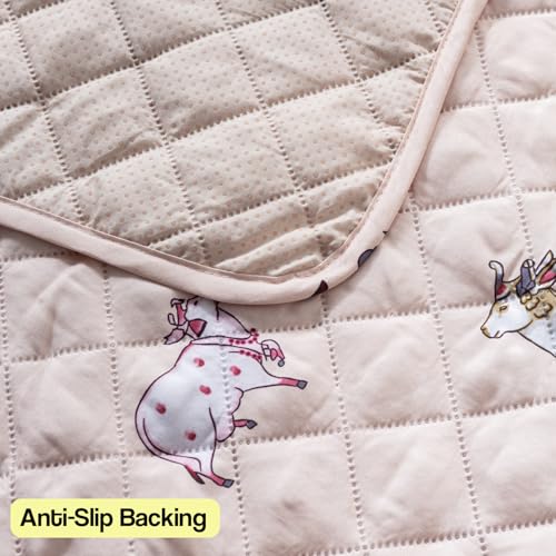 Image of House of Quirk 'Mughal Series' Printed Quilted Sofa Cover for 1 /2 /3 /4 Seater - Anti-Slip, Washable Couch Protector Slipcover (Three Seater, Kamdhenu, 80x150 cm)