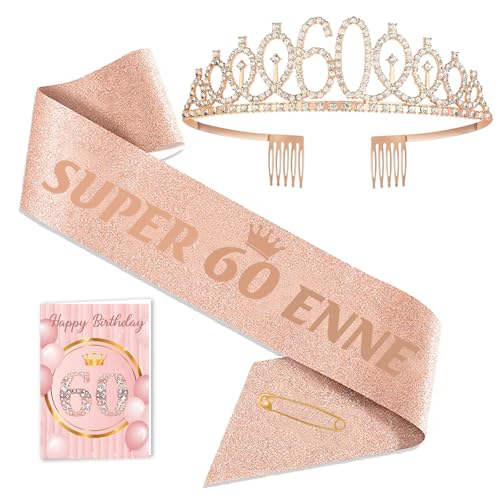 Toctax Fascia Corona Compleanno Personalizzata con Biglietto, Regali Gadget per 60 Anni, Idee Regalo e Decorazione per Donna