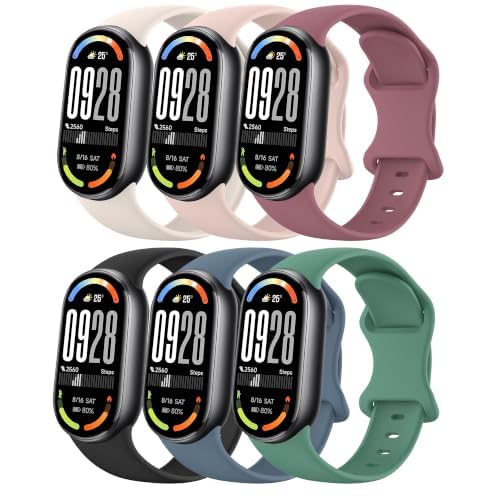 Tobfit 6-PACK Straps for Xiaomi Mi Band 10/9/8, Soft Breathable Silicone Adjustable Replacement Bands