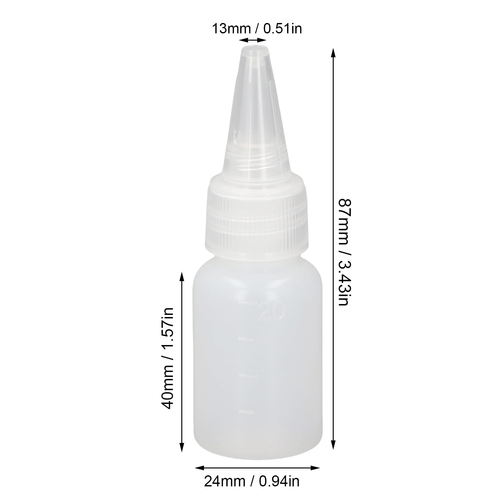 100 szt. Małe Plastikowe Butelki Wyciskane z podziałką 20 Ml, Szeroki Zakres zastosowań Kosmetyków Balsamy Szampony Olejki Kleje Farby Mydła, Lekkie Przenośne Butelki na Pikniki