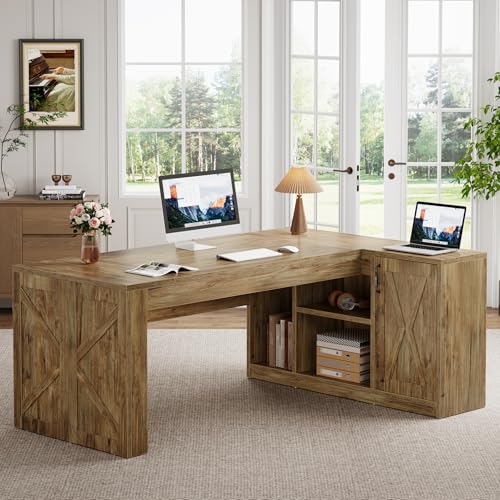 Image of Tribesigns 71 Inch Executive Desk with Filing Cabinet, L Shaped Office Desk