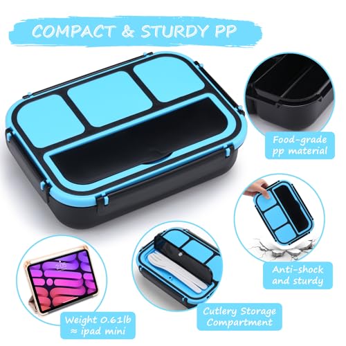 Image of QQKO Bento Box for Kids Adults, School Toddler Lunch Box for Boys Girls, Lunch Box Containers with 4 Compartments, Sauce Container, Utensils, Food Picks and Muffin Cups for School, Black Blue