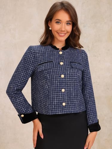 Allegra K Women's Tweed Blazer Vintage Button Winter Fall Work Office Short Jacket Coat2