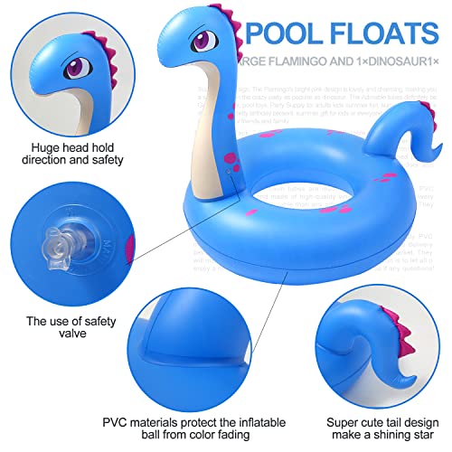 2 Pack Inflatable Flamingo Pool Float Floatie Dinosaur Fun Swim Tube Rings Giant Cute Summer Beach Swimming Floatie Raft Lounge Toys For Adults Kids Lifetime Replacement #TOP3