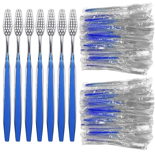 Einweg Zahnbürsten, 50 Stück Tragbare Reisezahnbürsten,Reise Zahnbürste,Einmal Zahnbürsten,Weiche Borsten, Ideal für Reisen, Hotel, Gäste, Camping(Blau)