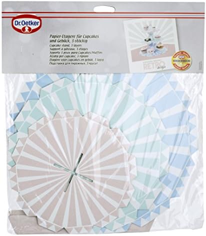 Dr. Oetker Papierowa tacka na babeczki i wypieki, 3-poziomowy stojak na babeczki i muffiny z serii"Modern Baking - Retro Design" (kolor: różowy/jasnozielony/jasnoniebieski/biały), ilość: 1 sztuka