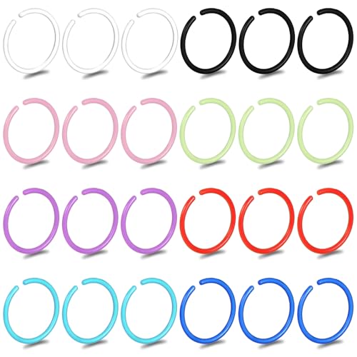 Teaaha 16PCS 20g Plastic Nose Rings for Surgery, Colored Flexible Noses Ring Hoop, Bioplastic Bendable Clear Nose Studs Nostril Piercing Retainers Jewelry for Women Men (8 Color)