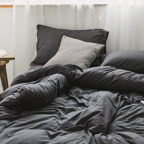 Amwan Solid Grey Duvet Cover Jersey Knit Cotton Bedding Set King Charcoal Grey Solid Comforter Cover Super Soft T-Shirt Cotton Quilt Cover Set 1 Duvet Cover With 2 Pillowcases Luxury Bedding Set #TOP3