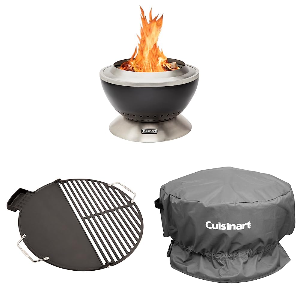 CuisinartCOH-800 Cleanburn Smokeless Fire Pit with Wind Guard, Easy Clean Ash Tray and Locking Base & CHA-830 Cleanburn Fire Pit Griddle & Grill Top & CHC-801 Cleanburn Fire Pit