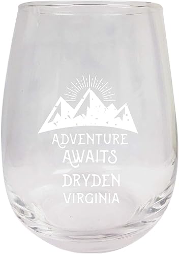 Miniatura 1 de R and R Imports Dryden Virginia Souvenir - Copa de vino sin tallo grabada con láser de 9 onzas, diseño Adventure Awaits