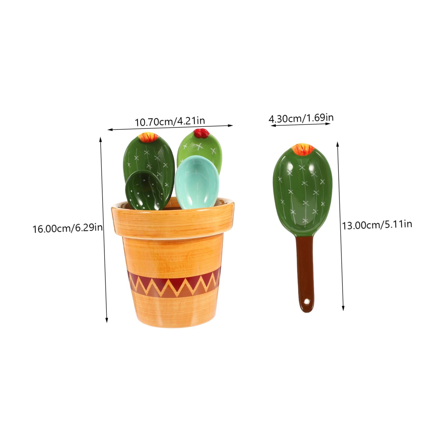 Juego de 5 Cucharas Medidoras de Cactus en Cerámica Soporte