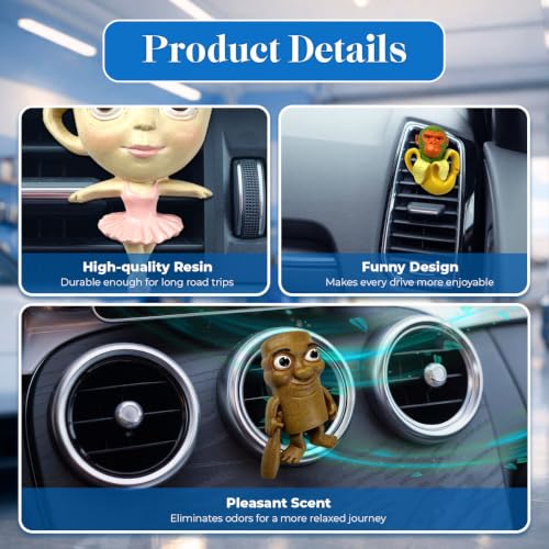 Image of GENANY 3D Resin 3Pcs Funny Meme Car Air Freshener Vent Clip, Hand Painted Surreal Food Character Designs, Quirky Automotive Freshener, Funny Car Accessories Gift