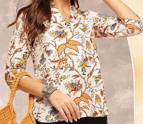 Image of Women's Short Kurti in TopsTunic Rayon Cotton Blend | Ladies Ethnic Tunic