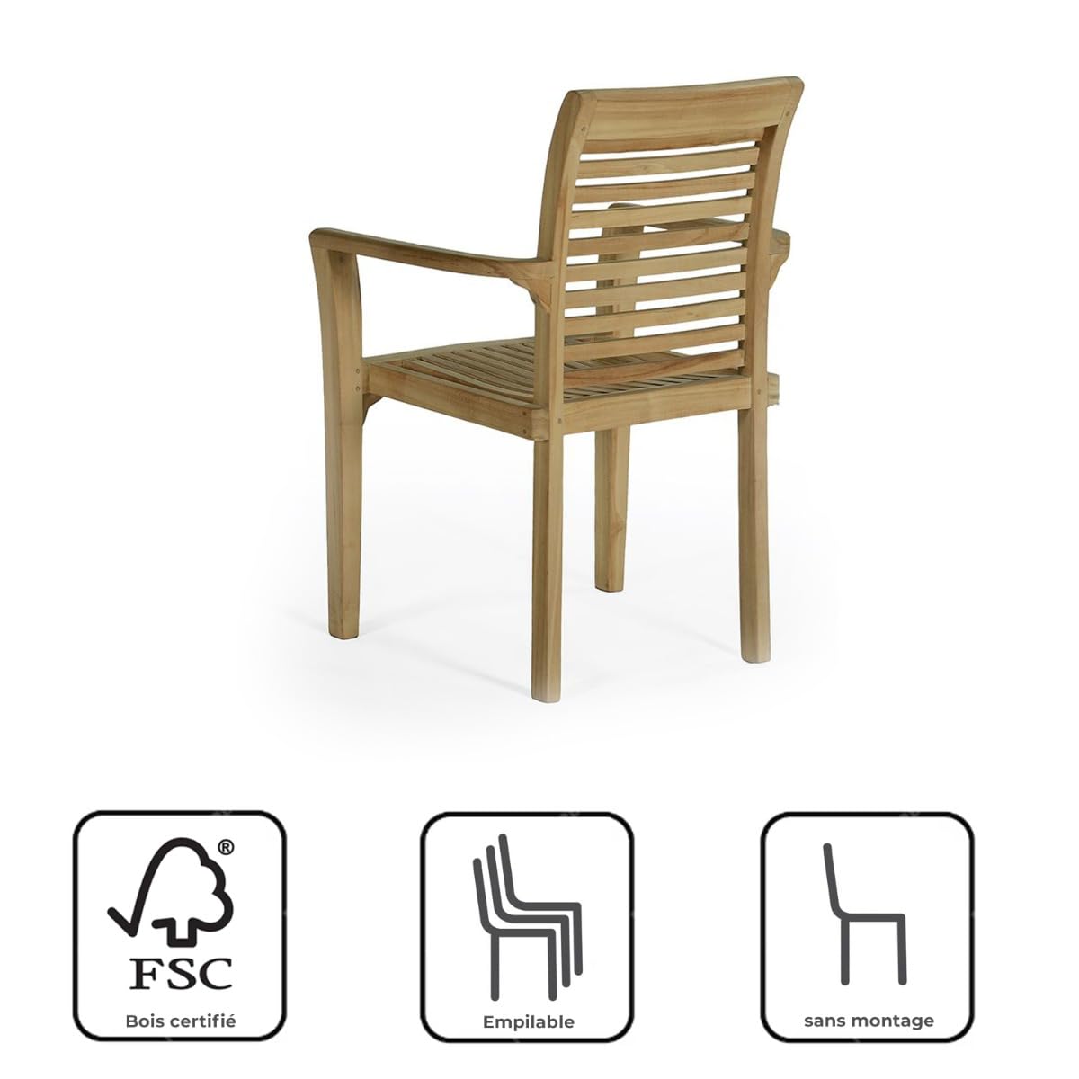 Teck'Attitude Fauteuils de Jardin empilables en Teck Samoa (Lot de 2)