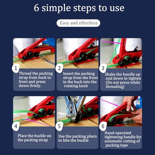 Manual Strapping Device Umreifungsband Set 13-19 Mm,Manuell Umreifungsgerät Komplettes Set,Enthält Zubehör: 250m Flexibles Polyesterband + 100 Metallverschlüsse,Für Palettenverpackungen Usw.