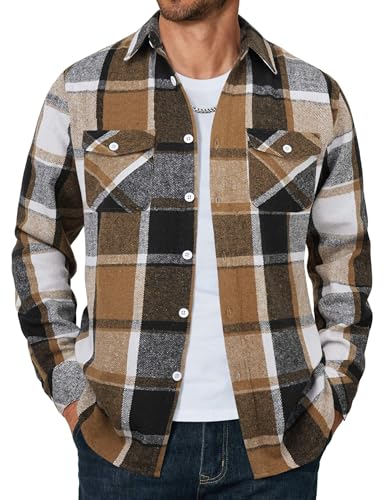COOFANDY Men Flannel Shirt Casual Button Down Shirt Jacket Long Sleeve Plaid Shirts with Pockets