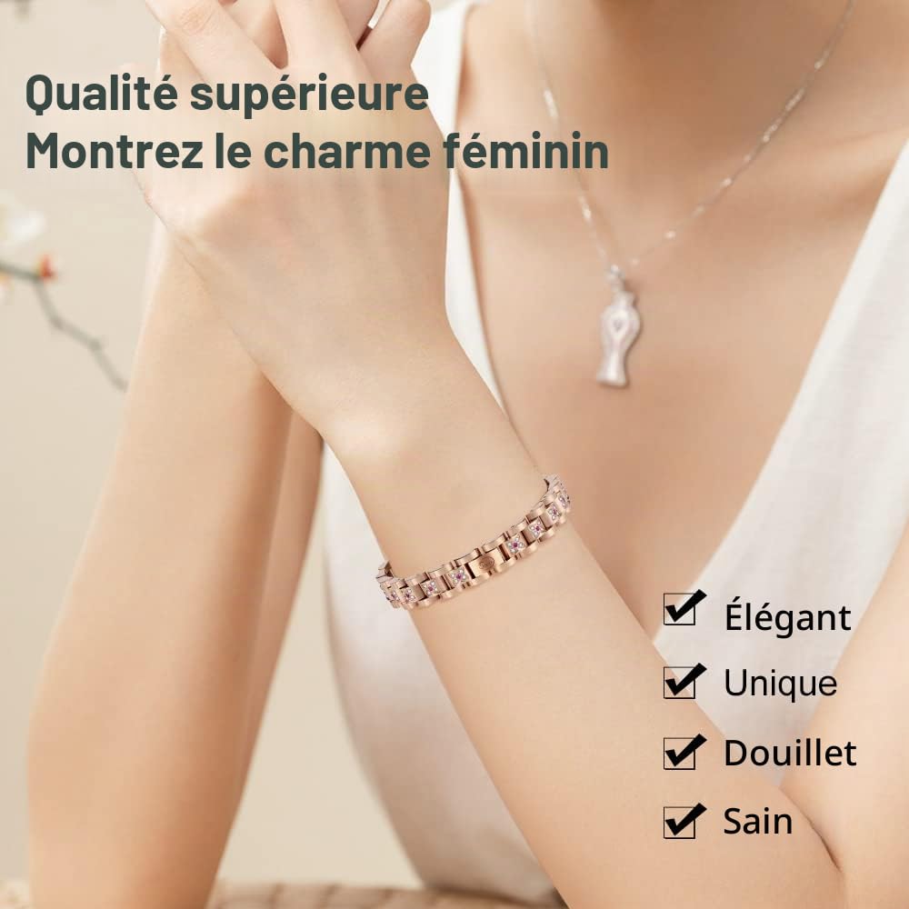 JEROOT Bracelet Magnétique Titane,Bracelet pour Femme Titane Bracelets Magnétiques Bracelet Femme Lien Libre + Coffret Cadeau (3000Gauss)
