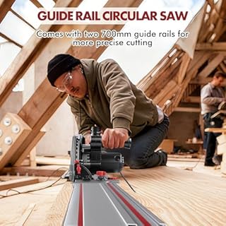 Sega ad immersione con guida da 2x700mm, sega circolare manuale da 1200W, profondità di taglio 57mm, inclinazione di taglio da 0 a 45°, Ø165mm 40 denti, per legno duro, compensato, laminato, altro