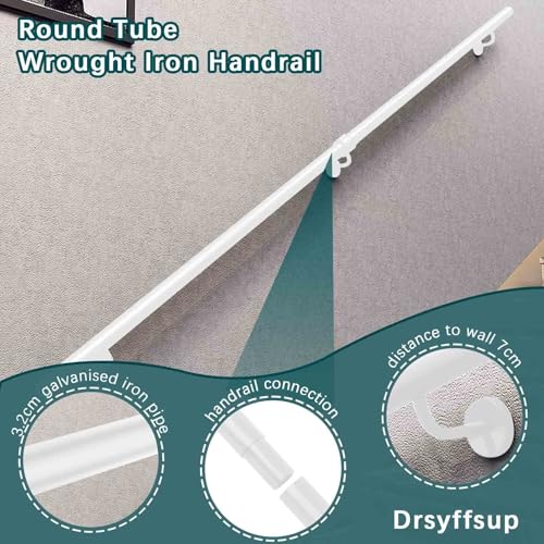 Main courante blanche fixation murale 400cm et rampe escalier rond