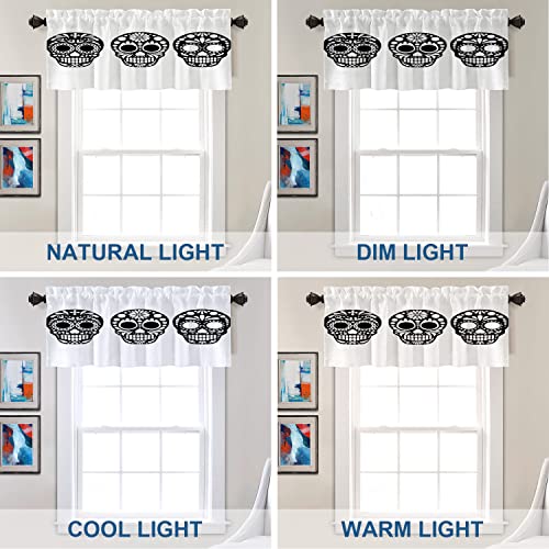 Batmerry Sugar Skull Kitchen Valances Half Window Curtain, Colorful Sugar Skull Day Of The Dead Art Kitchen Valances For Bedroom Heat Insulated Valance For Decor Reducing The Light 52X18 Inch #TOP5