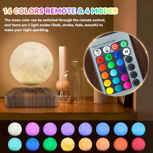 Flagest Floating Moon Lamp 16 Colors Adjustable Brightness Levitating Moon Lamp with Remote Control, Room Desk Decor Magnetic Levitation Moon Night Light, Birthday Holiday Unique Item - Image 3