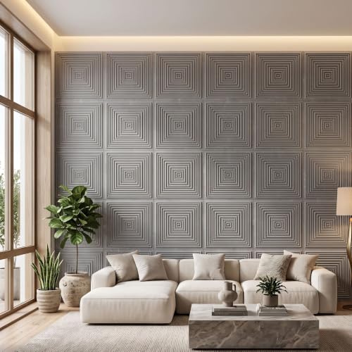 Image of Kayra Decor 3D PVC Wall Panels for Bedroom & Living Room | Pryamid Design |Gray Marble Color | 19.7 x 19.7 Inch | Pack of 12 | 32.28 Sq Ft