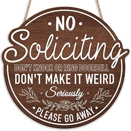 CHDITB Rustic No Soliciting Door Signs for Home,Funny No Solicitors Sign Hanging Decorations(12X12inch) Do not Knock or Ring Doorbell Wooden Signs for Home,House,Front Door Décor
