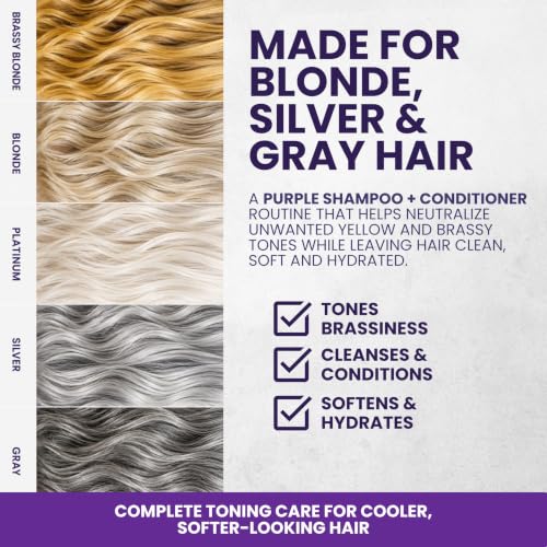 Image of KESMEDIK Tea Tree Purple Shampoo and Conditioner Set for Bleached Blonde, Silver & Gray Hair, Anti-Brass Toning, Cleans & Hydrates Hair, Refreshes Scalp, Sulfate-Free Botanical Formula
