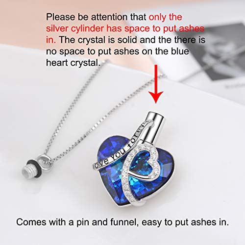 AOBOCO Heart URN Necklace S925 Sterling Silver Cremation Necklaces for Ashes Embellished with Crystals from Austria, Fine Keepsake Memorial Jewelry (Package including a Necklace/Pin/Funnel)3